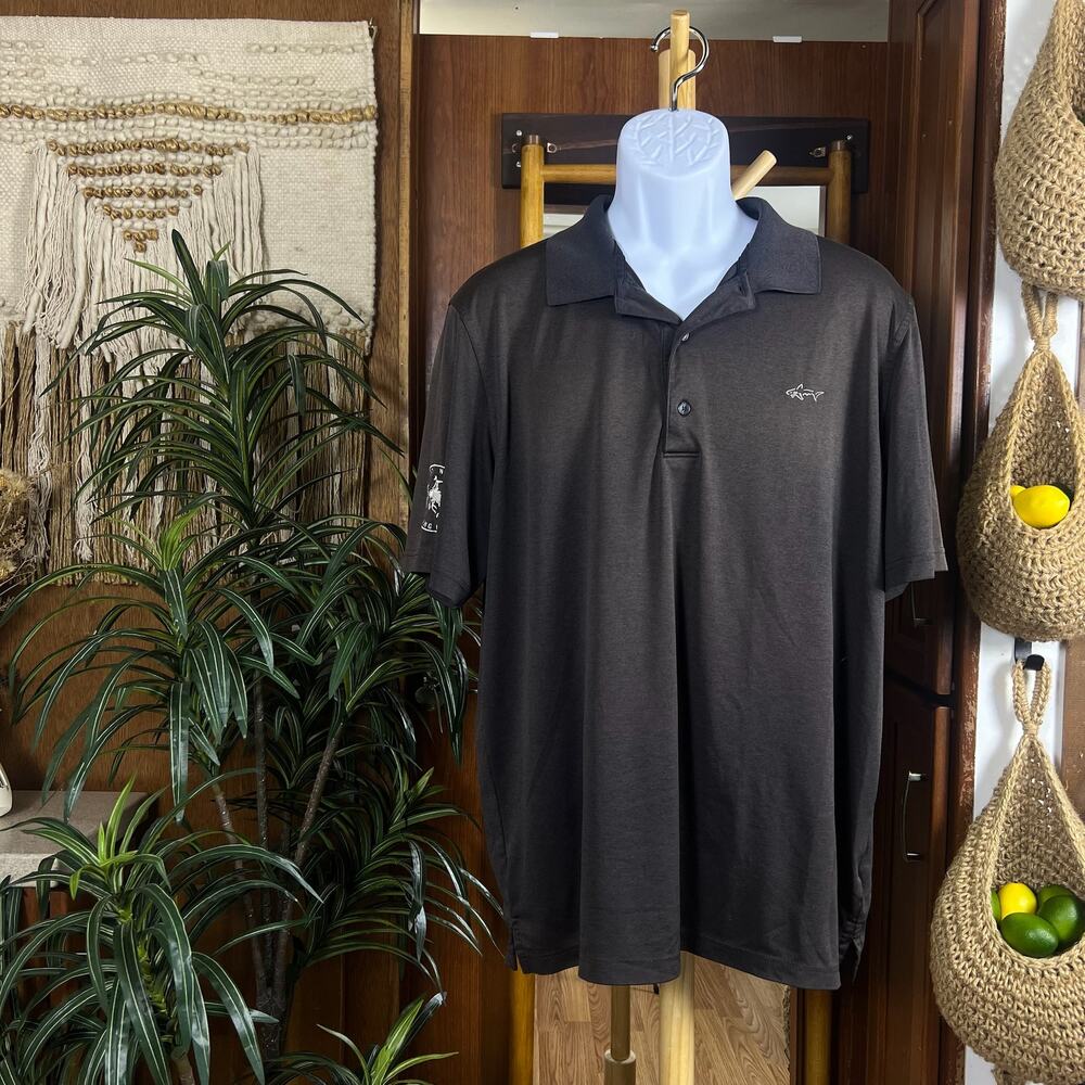 Greg Norman ML75 Polo L Brown Play Dry Golf Shirt Great Northern Brewing Montana